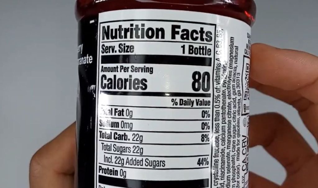 vitamin water açai blueberry pomegranate nutrition facts
